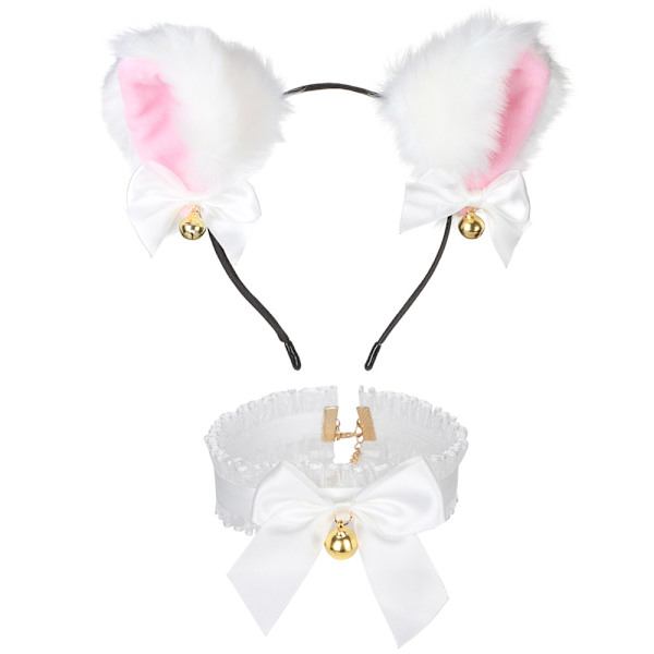 Cat Ear Pannband Med Bells Halsband Cosplay White