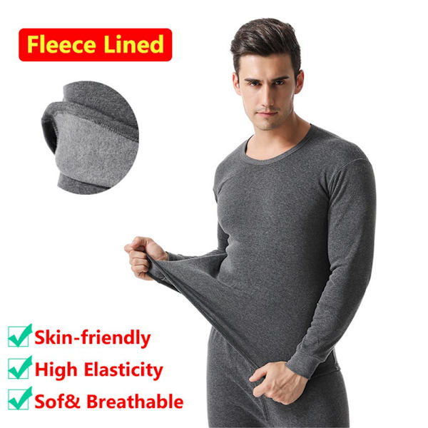 Thermal för män Vinter Mjuka Long Johns Set Herrtopp & underdel light grey 4XL