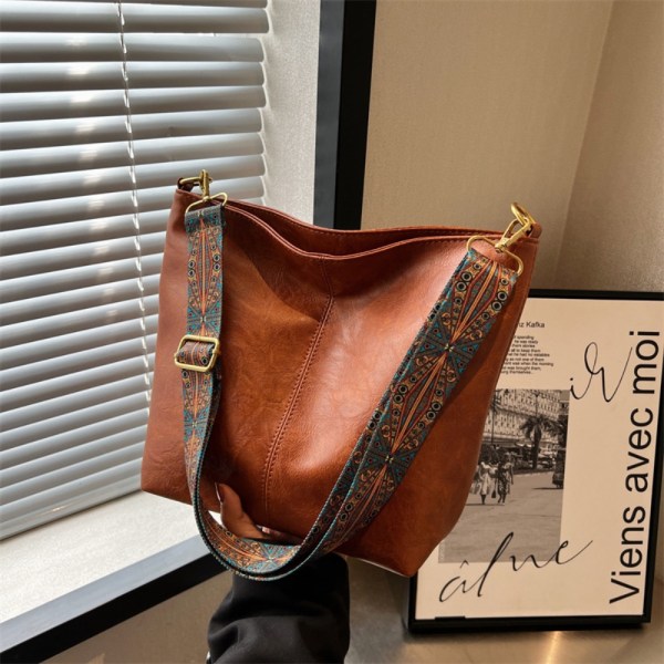 Vintage bredbandsväska för kvinnor med en axel Crossbody-väska med stor kapacitet black