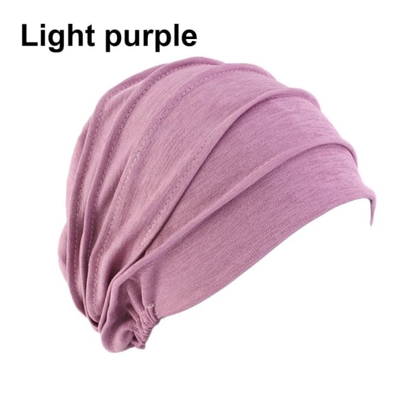 Kvinnor Elastisk Turban Beanie Mjuk bomullshuv Muslim Hijabs Head Wrap Chemo Hat light purple