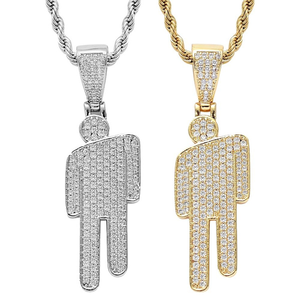 2-pack Hip Hop Twist Chain Halsband Tilted Head Halsband (Guld+Silver)
