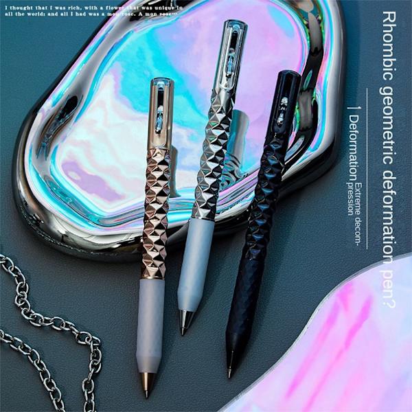2Pack Metal Geometrisk Deformation Neutral Pen Dekompression Intersting Shape Pen Silver