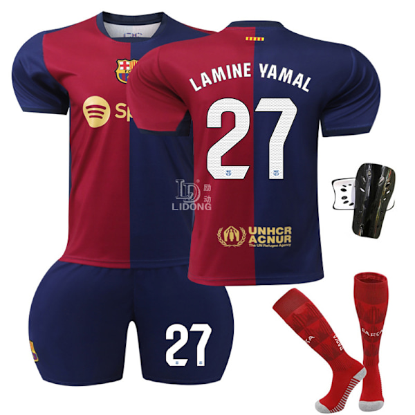 24-25 Barcelona nr 27 Lamine Yamal Hemma Barn Vuxen Fotbollströjor With socks+kneepad M