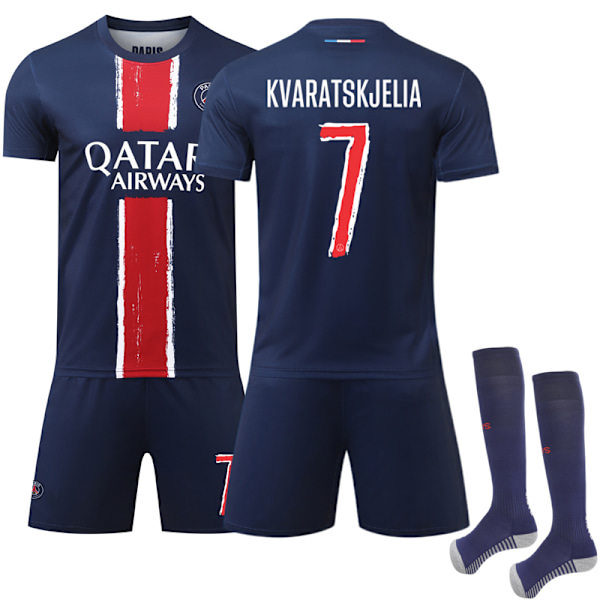 2024-2025 Paris Saint-Germain Champions League Vinderudgave Fodboldtrøje med Sokker No.7 Kvaratskhelia M