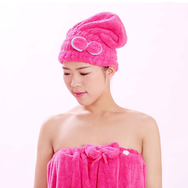 Hårtorkande Handduksmössa Coral Velvet Vått hår Torrt Turban Cap Rose Red