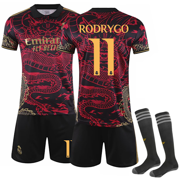 Real Madrid Dragon Special Edition Barnfotbollströja med strumpor 2024-2025 No.11 RODRYGO XS