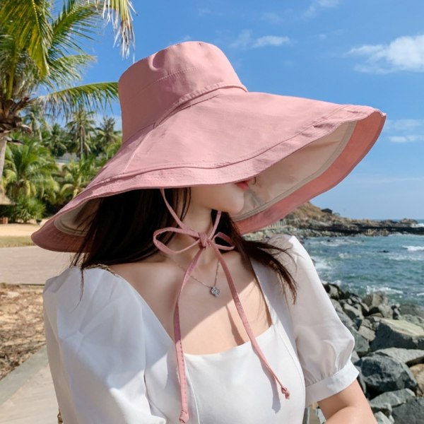 Stor brättad hatt, vikbar vår- och sommarhatt för kvinnor, fiskarhatt Pink