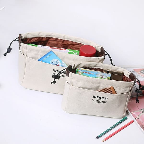Canvas Handväska Organizer Väska Innerficka Smink Handväska blue S