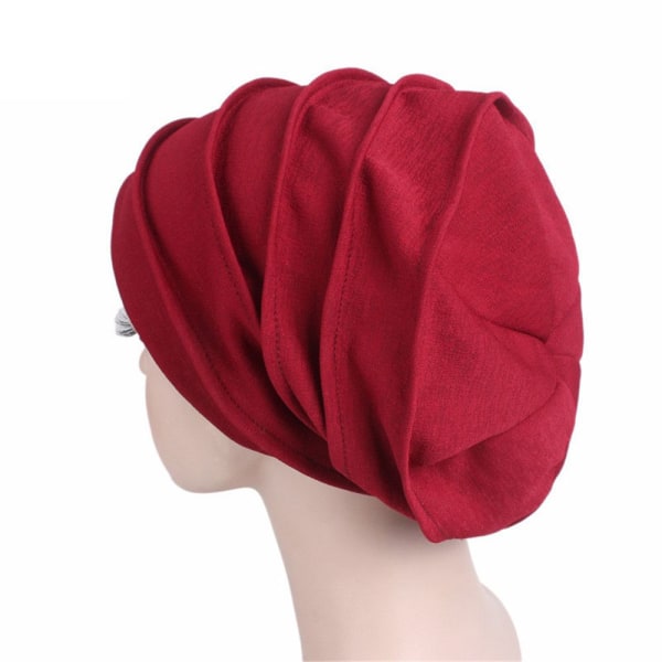 Kvinnor Elastisk Turban Beanie Mjuk bomullshuv Muslim Hijabs Head Wrap Chemo Hat dark red