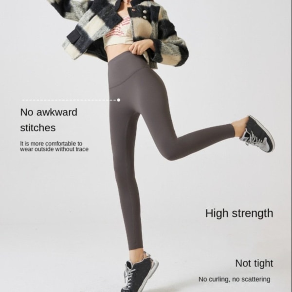 Vinter Varma Tjocka Slim Leggings För Kvinnor Svarta High Waist Slim Stretch Yoga Byxor Coffee M