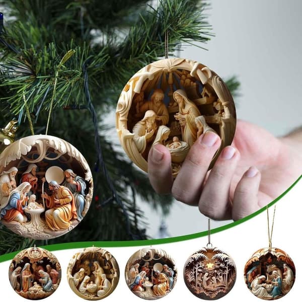2-PACK 3D-målad Julkrubba Julhänge Kreativ Juldekoration Heminredning E