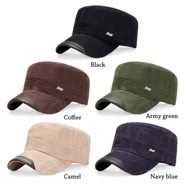 Män Army Denim Baseball Cap Bomulls Cadet Hat Militär Andas Flat Justerbar Cap Camel