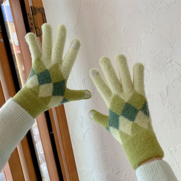 Kvinnor Höst Vinter Stickade Varma Handskar Utomhuscykling Körhandskar khaki