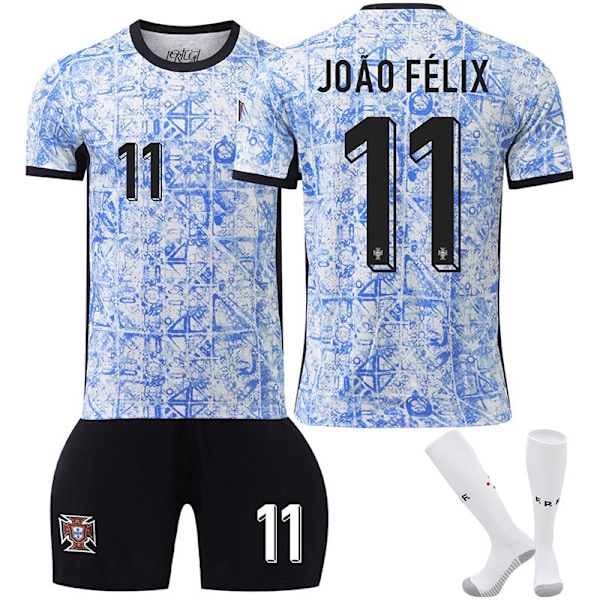 UEFA Euro 2024 Portugal Bortalag Barn Fotbollströja Kit Med Strumpor No.11 JOAO FELIX 16