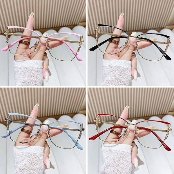 Anti-blått ljus Kvinnor Cat Eye Glasögon Ram Optiska glasögon Ramar Klara glasögon Pink