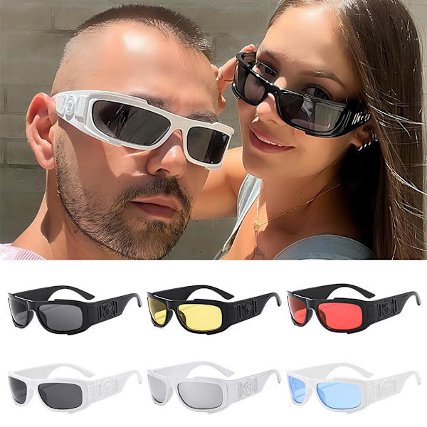 Retro Hip-Hop Solglasögon Rektangulära Solglasögon Breda tempel Punk Shades Black-Red