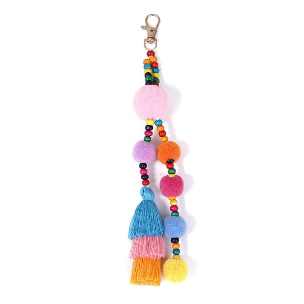 Fluffig pompom boll tofs nyckelring nyckelring berlock hängande väska hängande dekoration pink