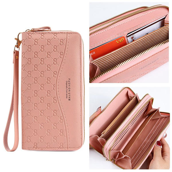 Kvinnor Läderplånbok Lång Plånbok Koppling Dragkedja Flerlagers Business Wallet Bag red