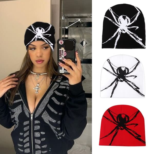 Unisex Jacquard Höst Vinter Hatt Halloween Spindel Varm Stickad Hatt White