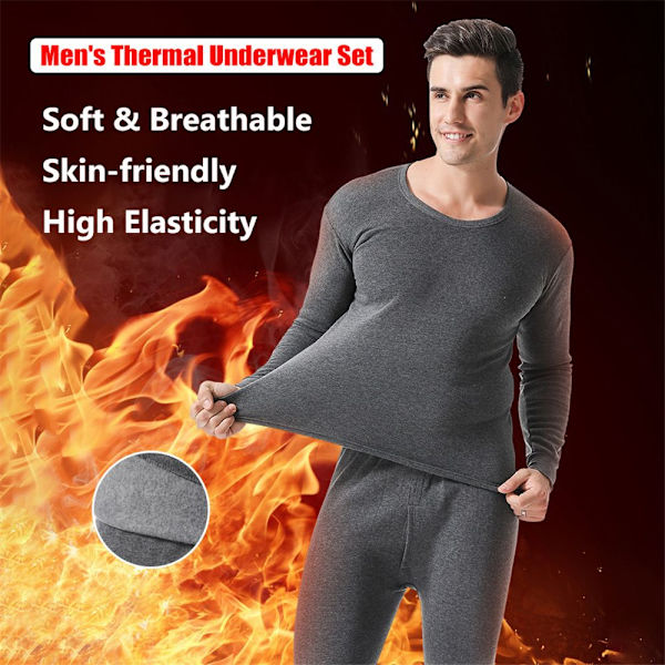Thermal för män Vinter Mjuka Long Johns Set Herrtopp & underdel dark gray 4XL