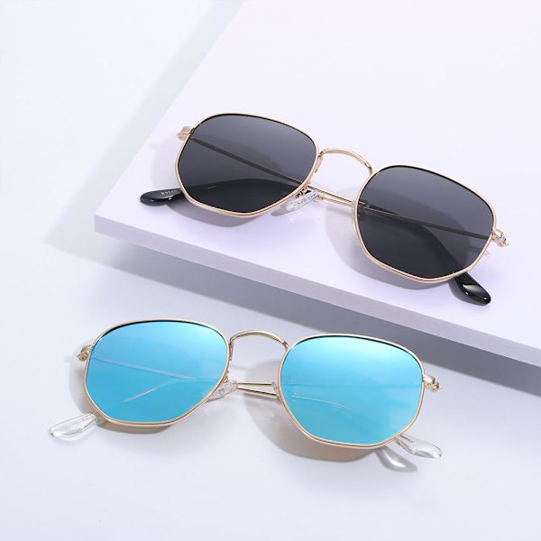 Hexagon Polarized Solglasögon Kvinnor Män Små metall Solglasögon UV 400 Shades Glasögon Gold - Mirrored Army Green