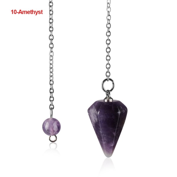 Naturlig helande ädelstenshänge smycken Reiki Pyramid Sexkantig pendel Kedjehänge amulett 10-Amethyst