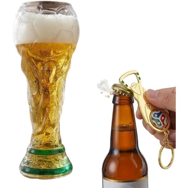 VM-trofæ ølglas 2026 - 500 ml holdbart glas - Elegant fodboldgave til mænd