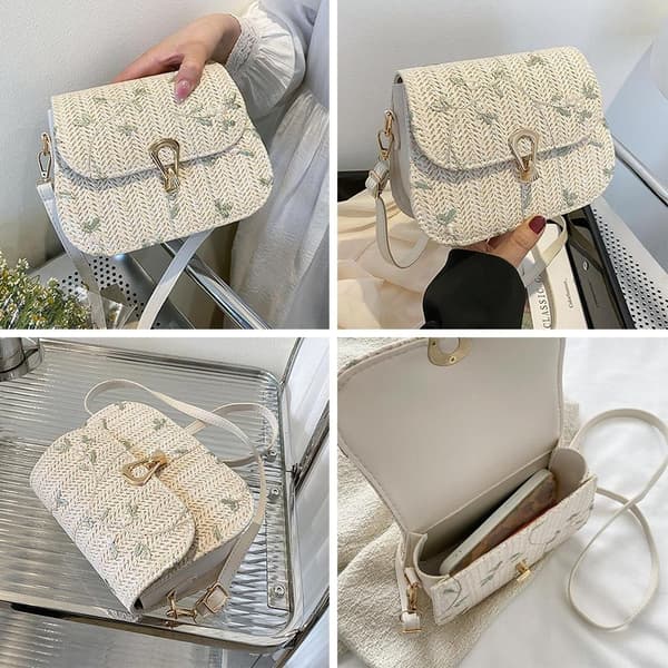 Kvinnors Stråväska Axelväskor Vardaglig Handväska Flickor Spets Crossbody-väskor white