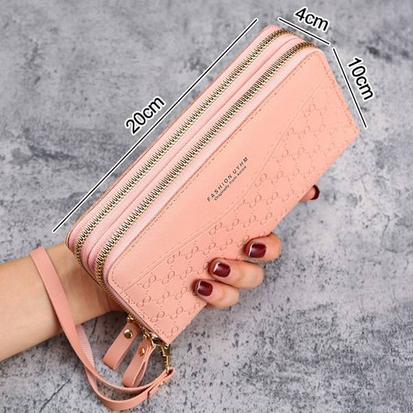 Kvinnor Läderplånbok Lång Plånbok Koppling Dragkedja Flerlagers Business Wallet Bag red
