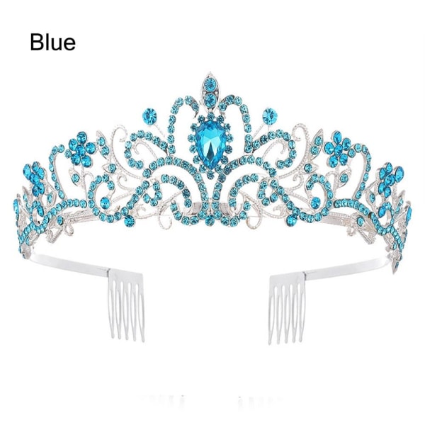 Kristall pannband för kvinnor flickor Princess Rhinestone Crown med kammar Blue