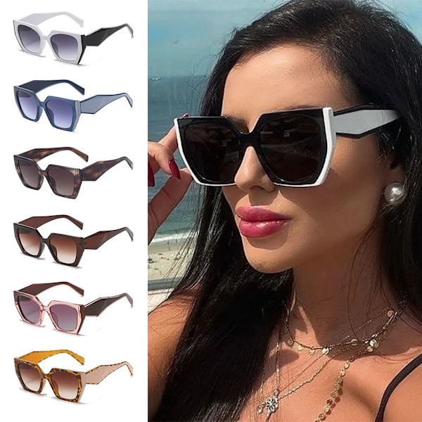 Dam Cat Eye Solglasögon Square Retro Irregular Shades UV400 Glasögon Colorful Blue