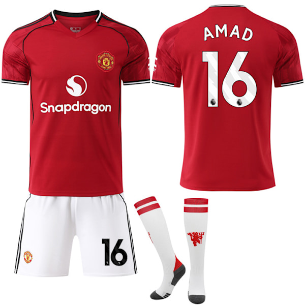 2025-2026 Manchester United Hjemme Fotballdrakt Barn Voksen med Sokker No.16 AMAD 16