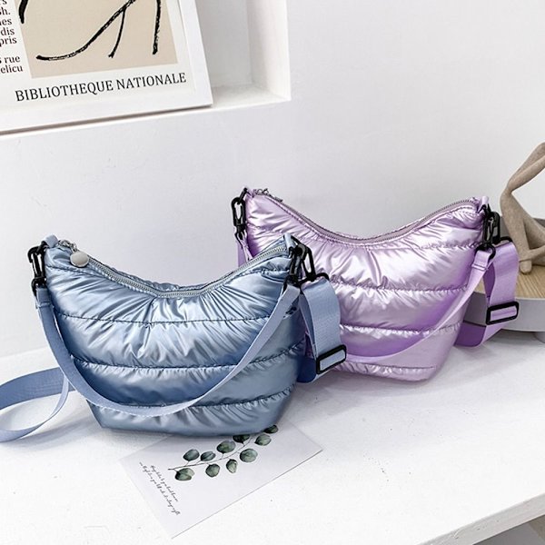 Puffer tygväska för kvinnor Vadderad axelväska purple