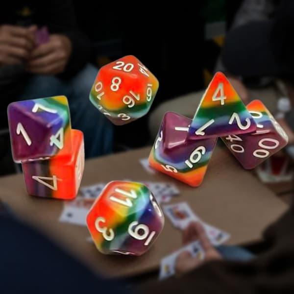 7 st/set Mångfacetterade Regnbågs Tärningsset Speltärningar Mångfacetterade Tärningar