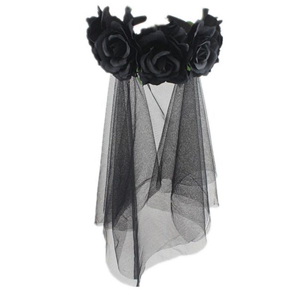 Halloween hårband Rose Flowers Pannband Blommig huvudbonad black