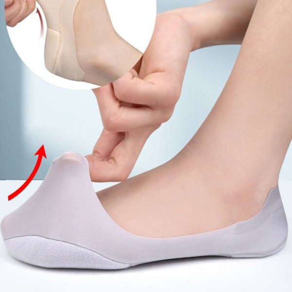 Kvinnors Arch Invisible Shallow Boat Socks Mjuk svamp Osynlig Halkfri lågtoppsstrumpor Beige