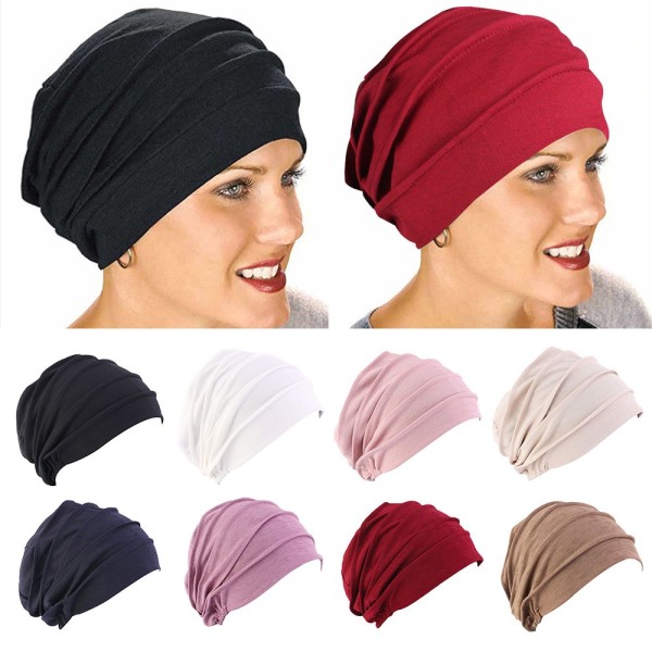 Kvinnor Elastisk Turban Beanie Mjuk bomullshuv Muslim Hijabs Head Wrap Chemo Hat brown