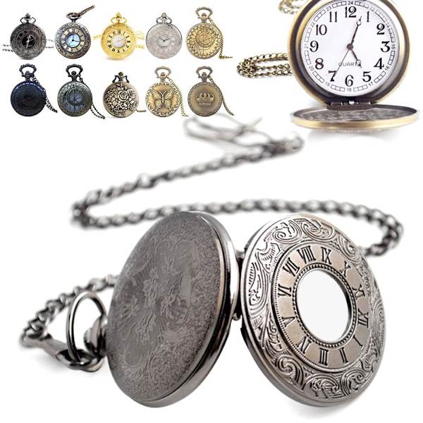 Steampunk vintage stil kvarts fickur med kedja 1