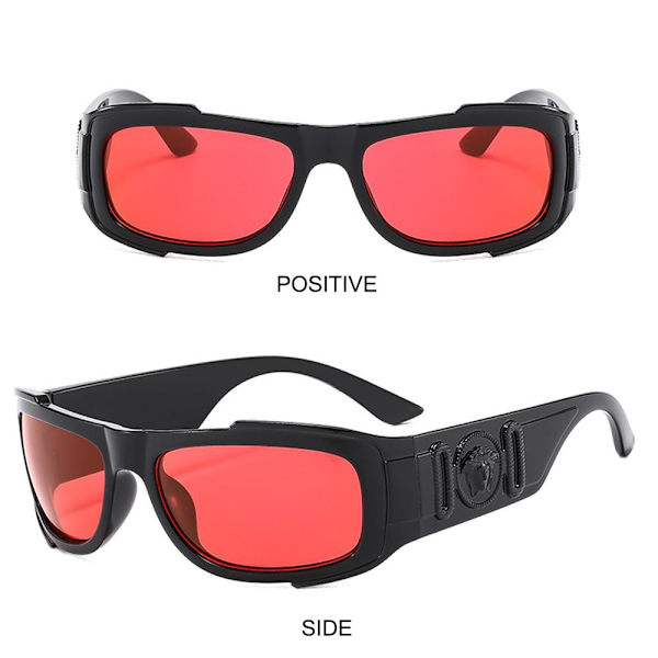Retro Hip-Hop Solglasögon Rektangulära Solglasögon Breda tempel Punk Shades Black-Red