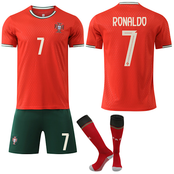 Portugal Hemma/Borta Fotbollströja Barn 2025-2026 Med Strumpor Nr.7 Ronaldo Home XL