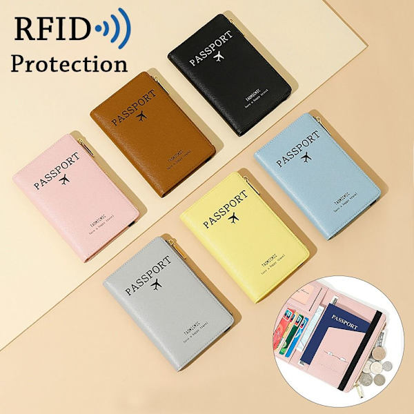 RFID PU Läder Passport Cover Bag Dokumentpaket Travel Blue