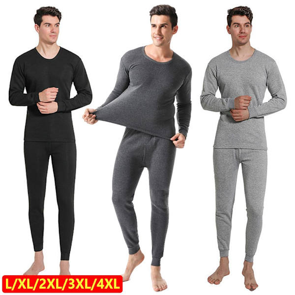 Thermal för män Vinter Mjuka Long Johns Set Herrtopp & underdel black 2XL