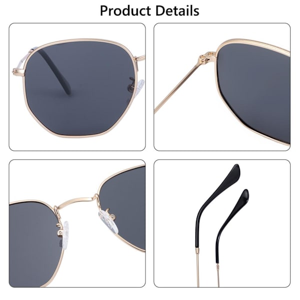 Hexagon Polarized Solglasögon Kvinnor Män Små metall Solglasögon UV 400 Shades Glasögon Gold - Mirrored Army Green