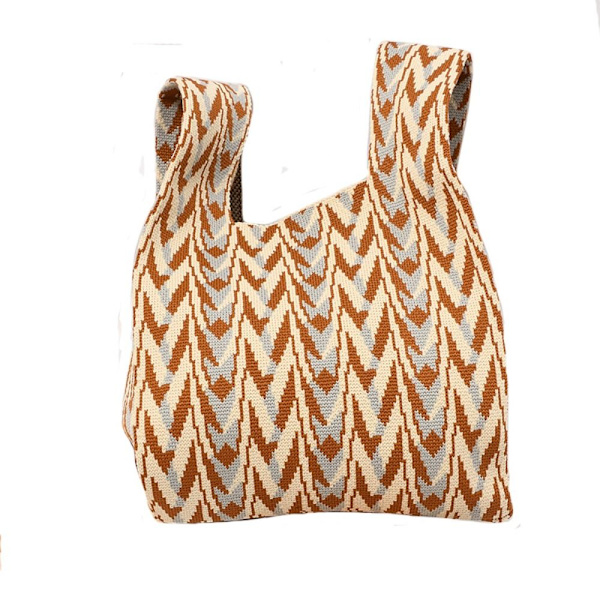 Handgjord Stickad Handväska Dam Mini Knot Handledsväska Shoppingväskor brown