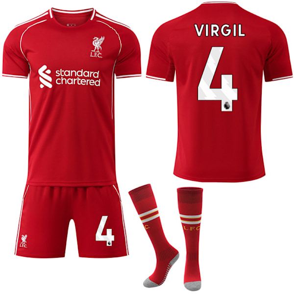 2025-2026 Liverpool Hemma Fotbollströja Med Strumpor för Barn Vuxen No.4 Virgil M