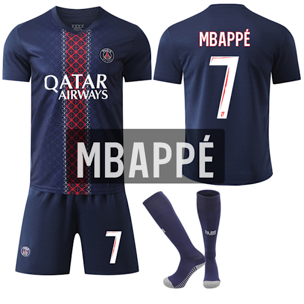 Paris Saint-Germain kotipaita lapsille ja aikuisille kaudelle 2025-2026, sisältää sukat No.7 Mbappé M