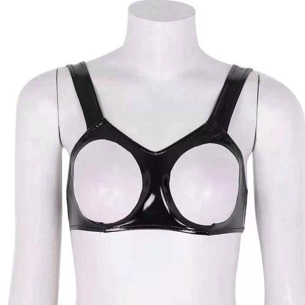 Kvinnor Läder BH Nattklubb Exposed Chest Crop Tops Red XL