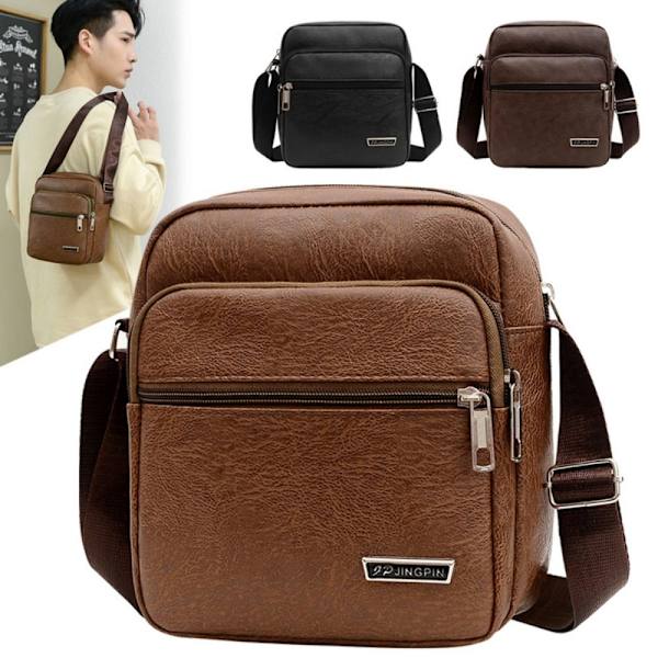 Män Casual PU-läder Crossbody-väska Vattentät Handväska med stor kapacitet brown