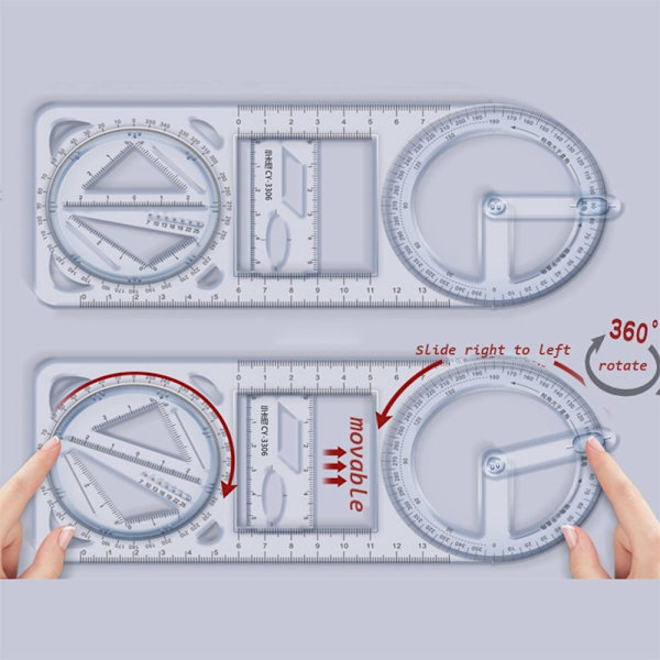 2 ST Multifunktions geometrisk ritlinjal Gradskiva Lärande mätverktyg Kreativt brevpapper Gåva Skolkontorsmaterial 01