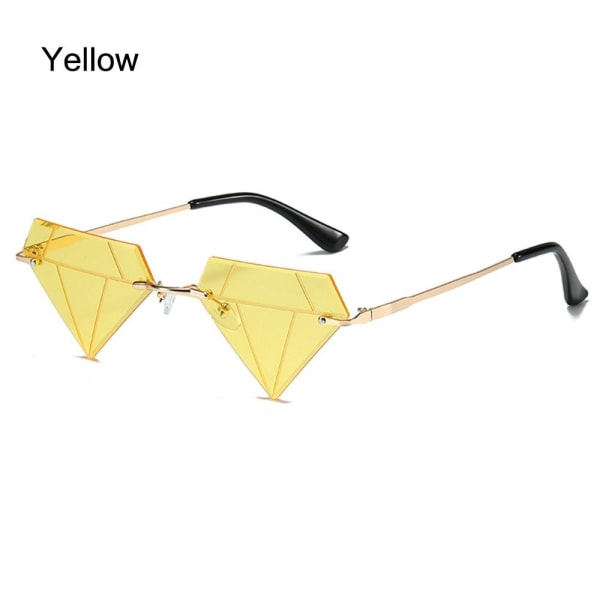 Triangel diamantformade solglasögon Vintage båglösa solglasögon Yellow